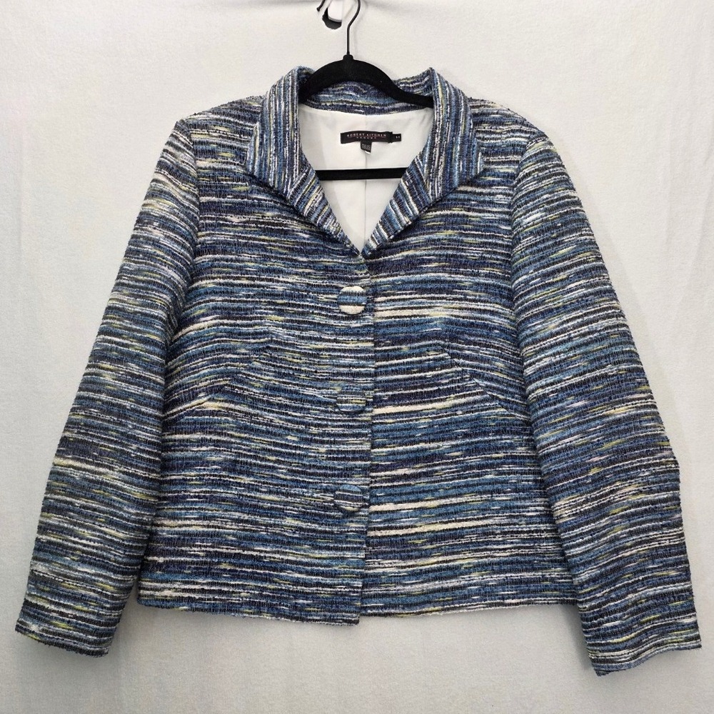 Robert Kitchen Blazer Tweed Jacket 14 Blue Multi Professional Chic